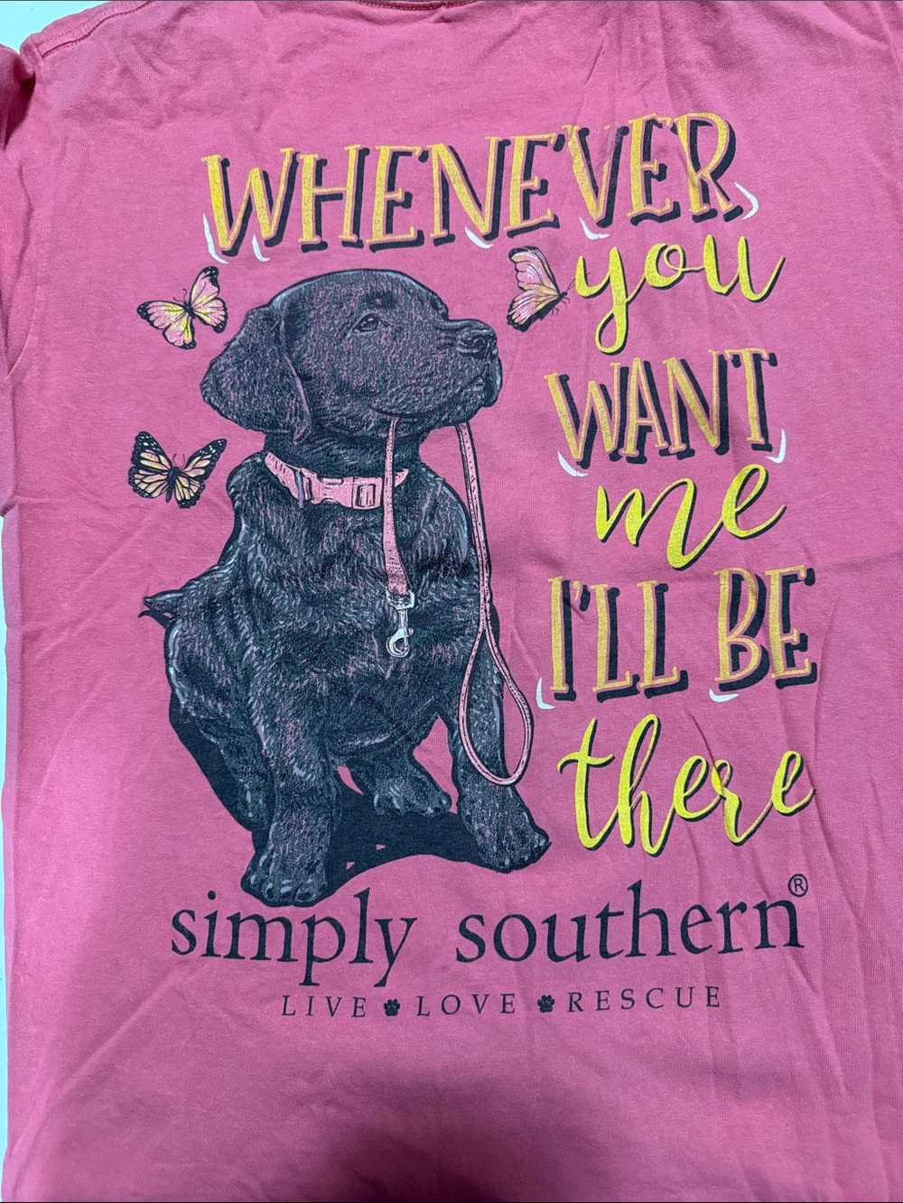 Simply Southern Pink Puppy Graphic Tee with Yellow Accents